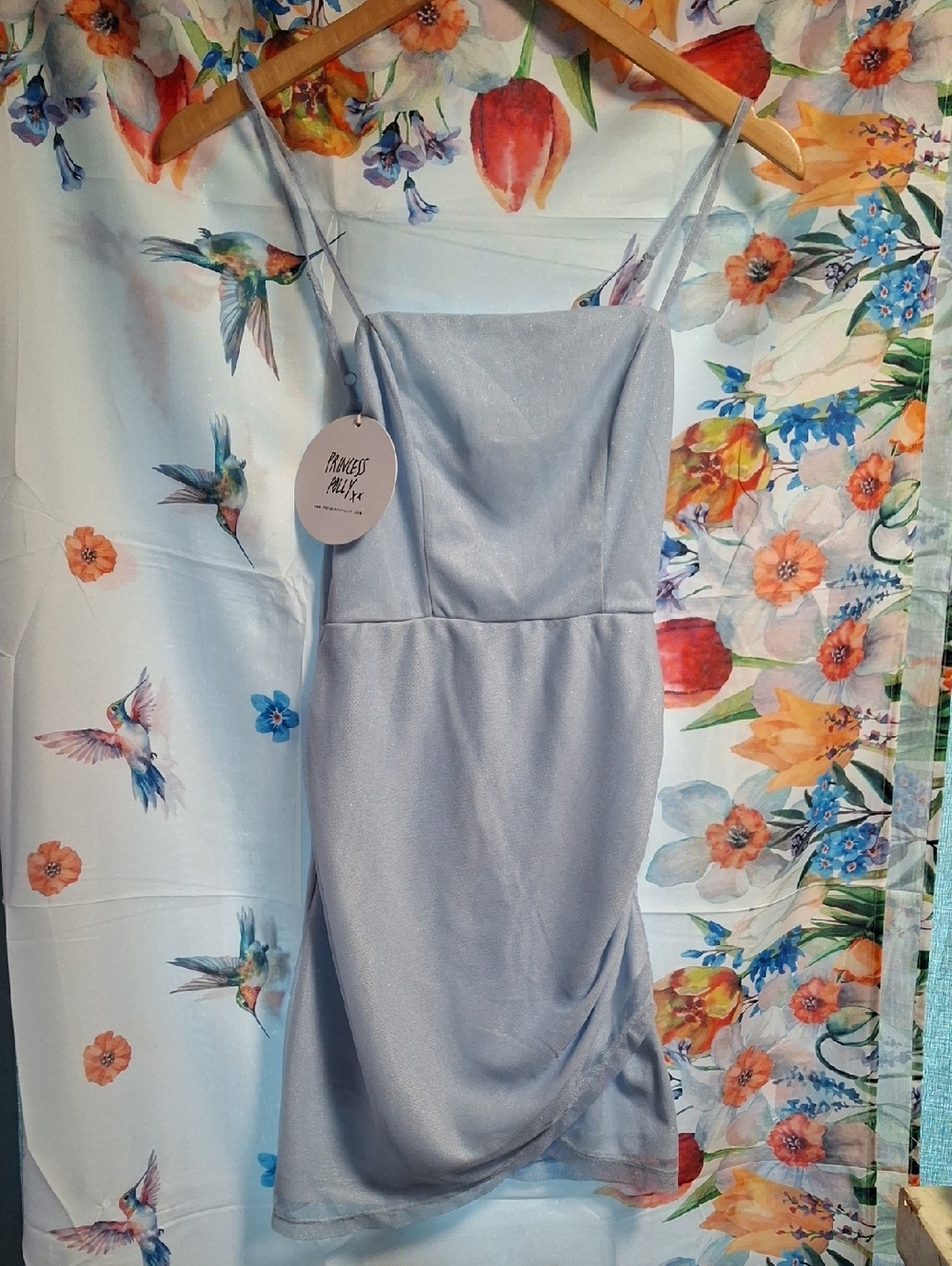 New Princess Polly Light Blue  Satin Slip Mini Dress Size 4
